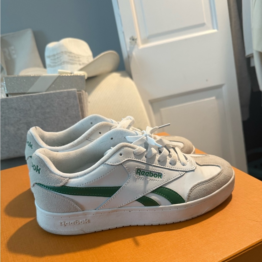 Reebok White and Green Athletic Shoes Classic Design